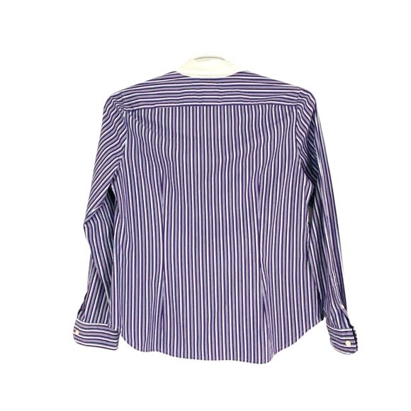 Lauren Ralph Lauren Button Shirt Womens Petite L Purple Striped Stretch Long Sle - Picture 6 of 6